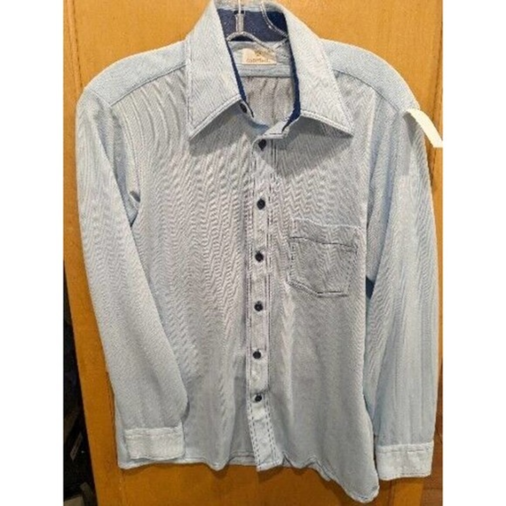 Vintage Martell Dresss Shirt Mens 15-15.5 Button Up‎ Long Sleeve Blue Polyester?